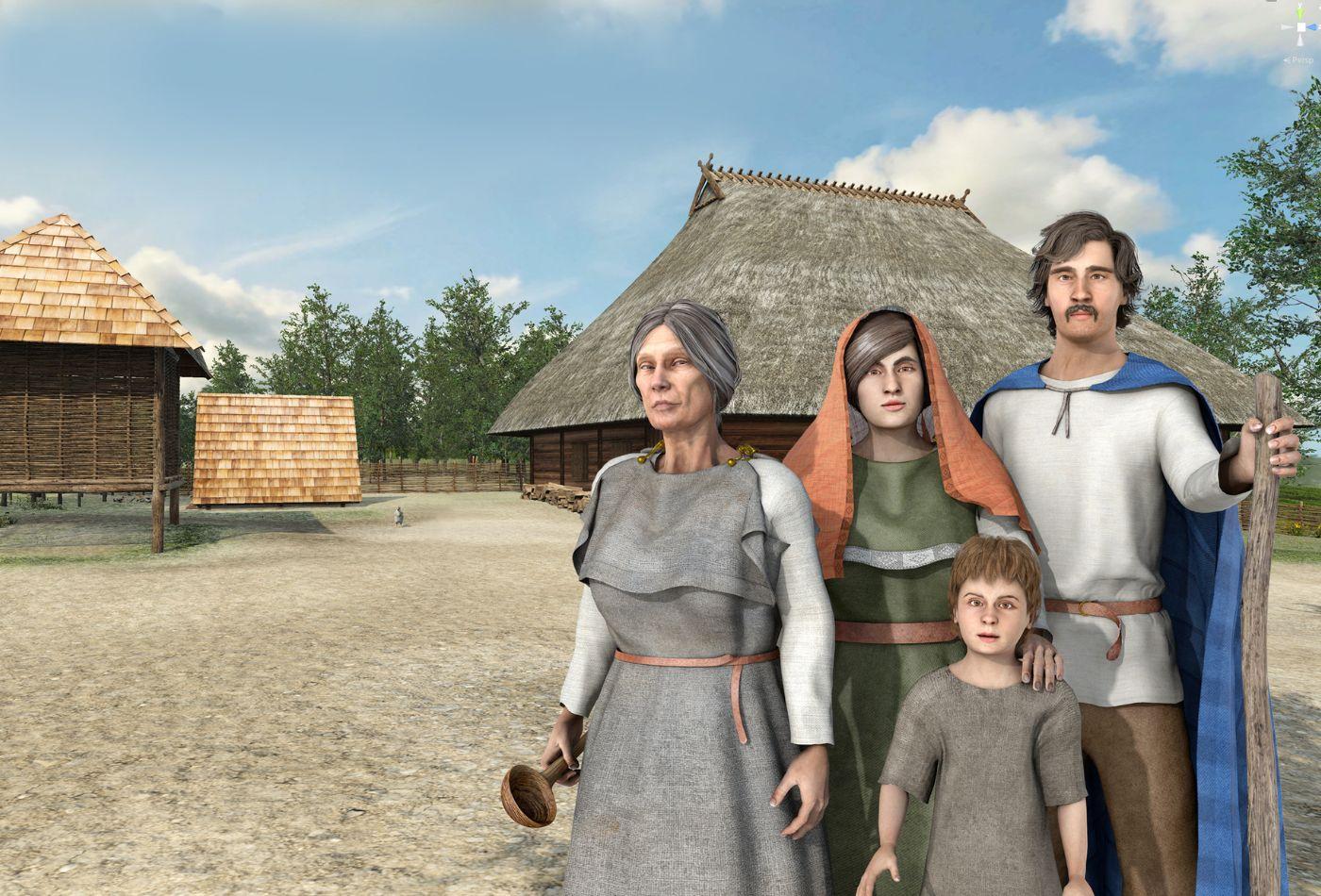 KI-generierte Keltenfamilie im Keltenmuseum