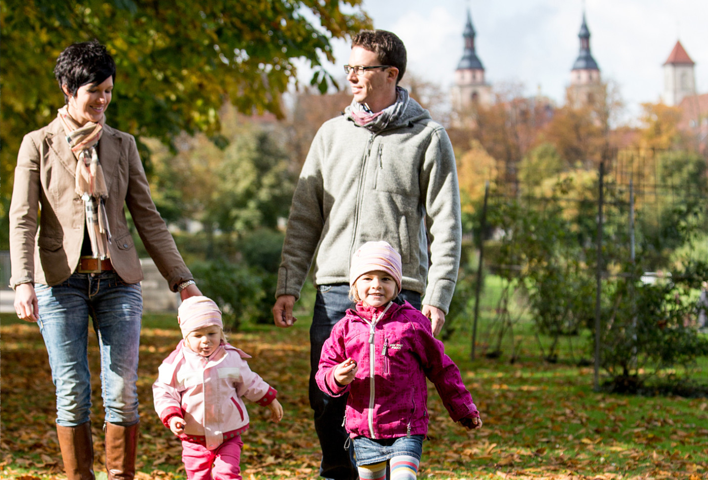 Famililie im Herbst im Blühenden Barock.