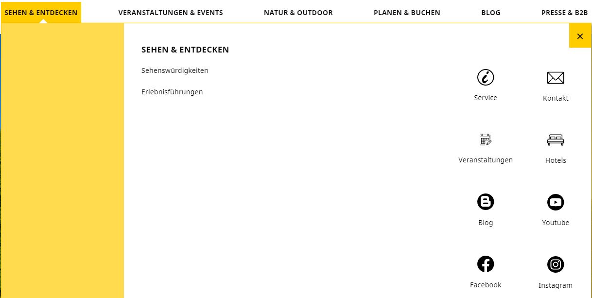 Ansicht Untermenü von visit.ludwigsburg.de am PC oder Laptop