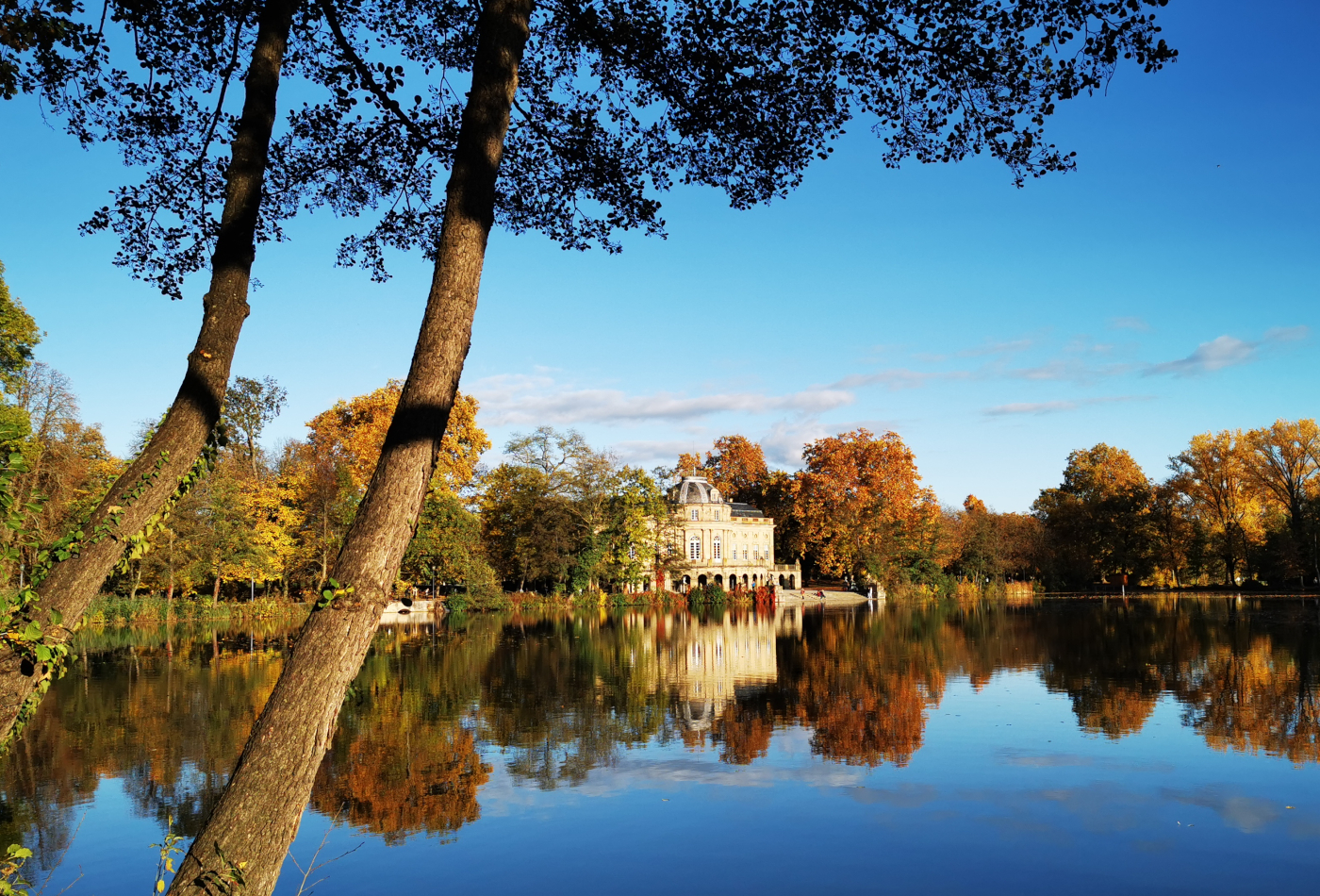 Blick auf das Seeschloss Monrepos im Herbst