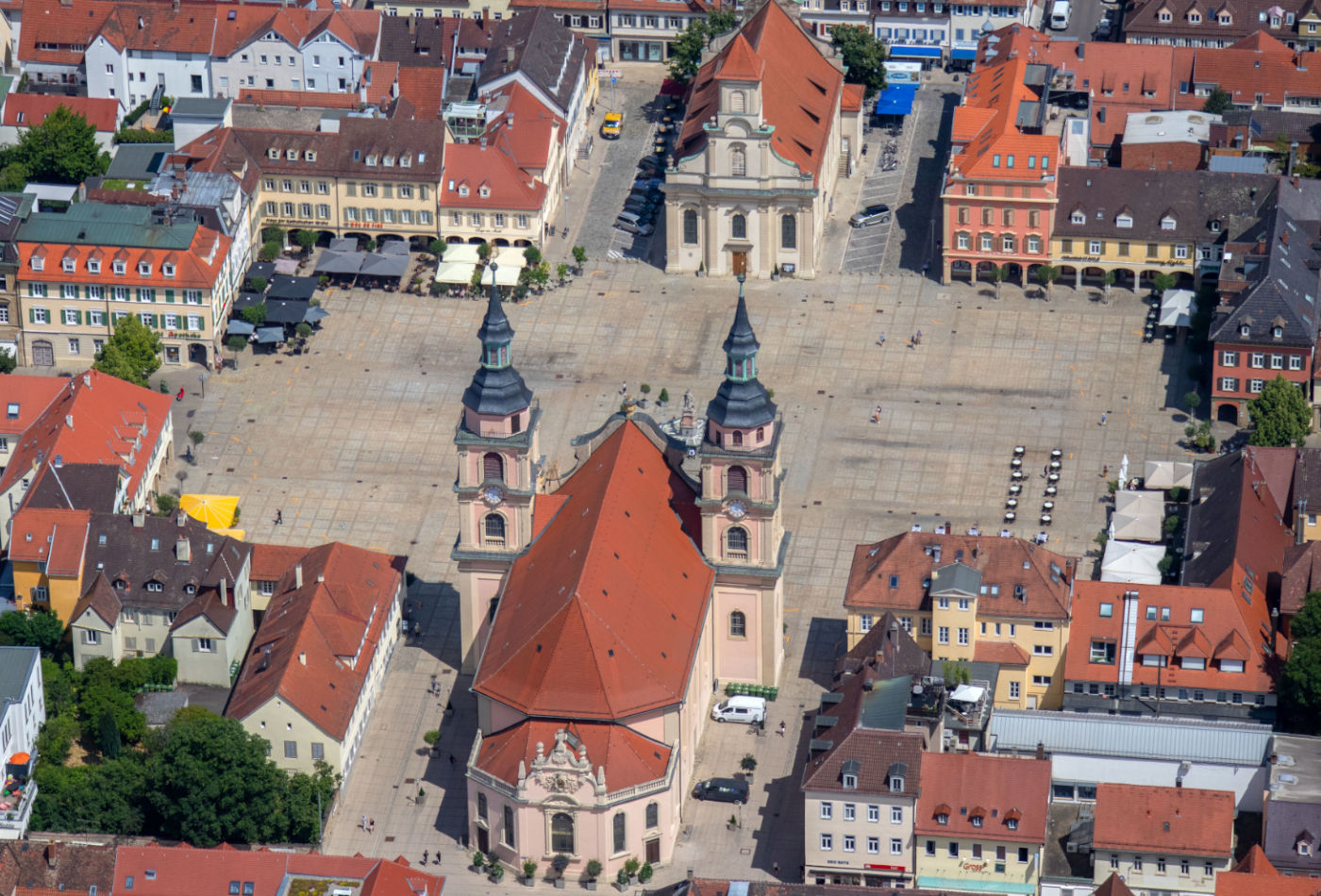 Blick über den Marktplatz aus der Vogelperspektive